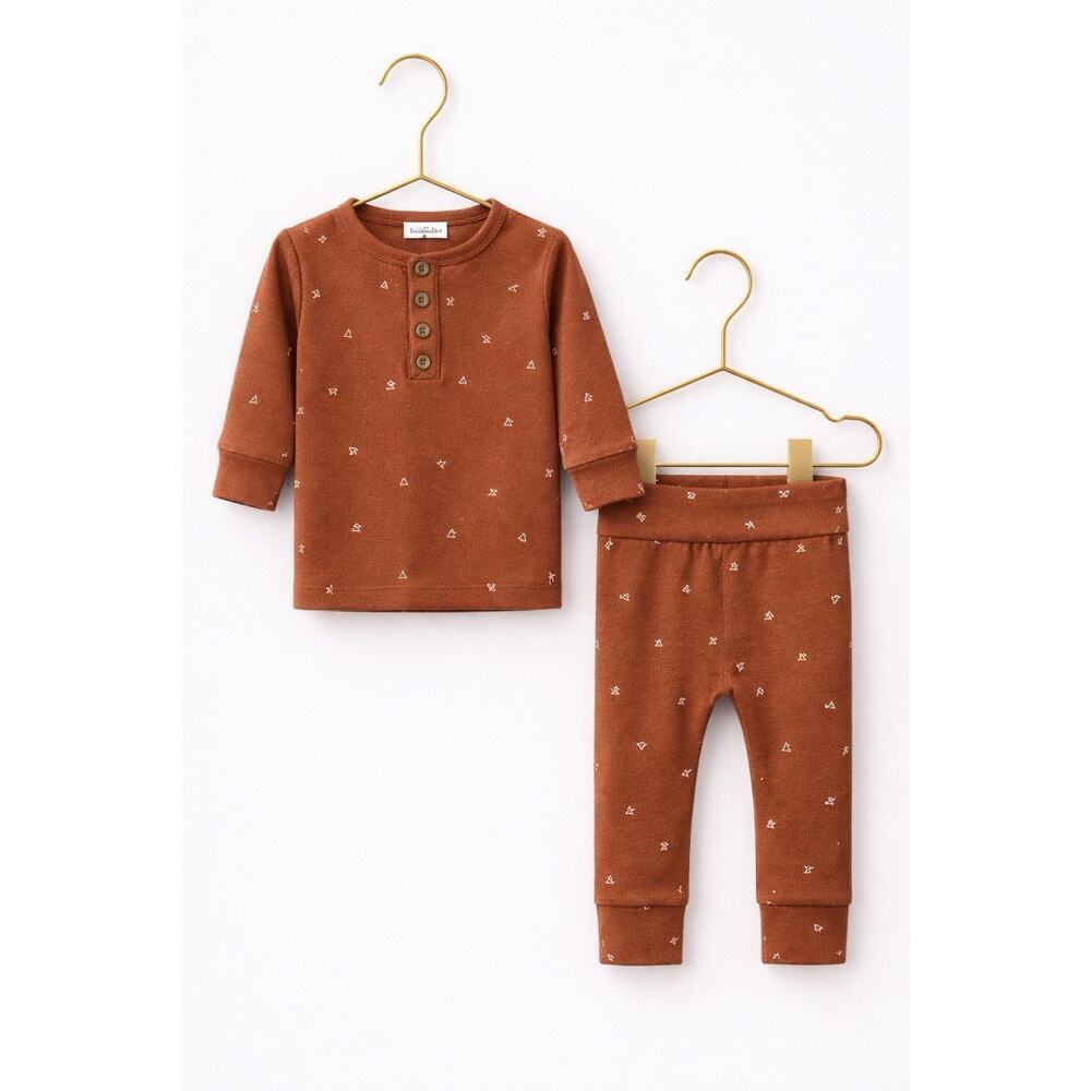 Lou Lou & Co Bamboo Baby Outfit Top Bottom Set Trey Print 3M Rust Neutral New